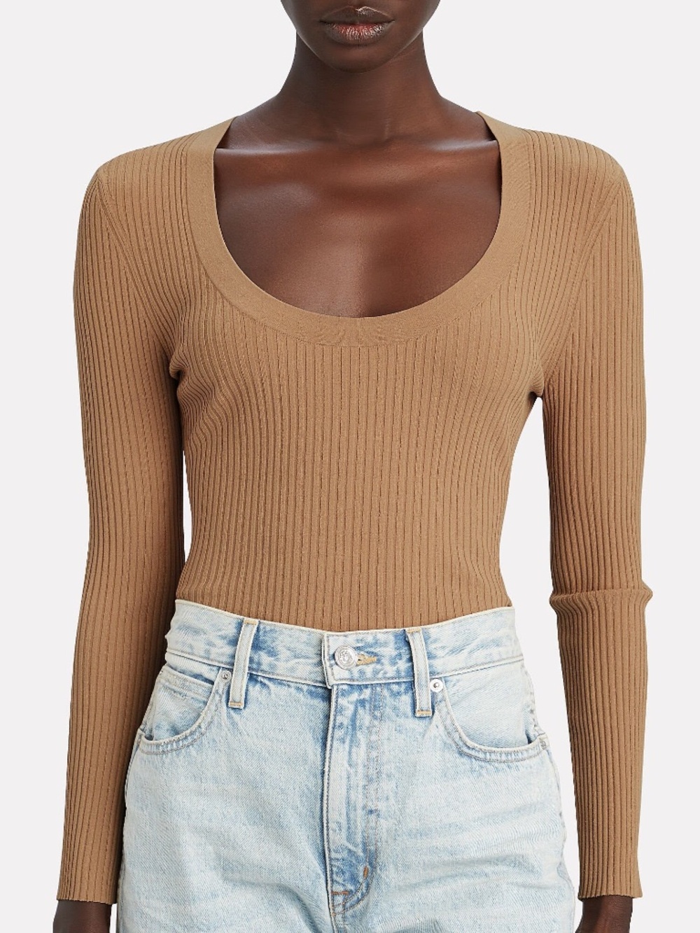 ALC Beige Declan Scoop Neck Rib Knit Top